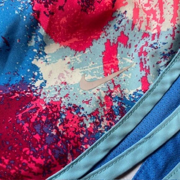 Nike Dri-Fit Running Shorts Blue Pink Abstract Print Lined Women's Size Medium - Picture 2 of 9